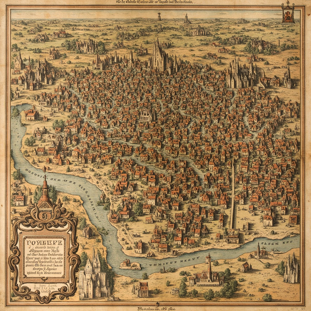 Historic map of 16th century Strasbourg