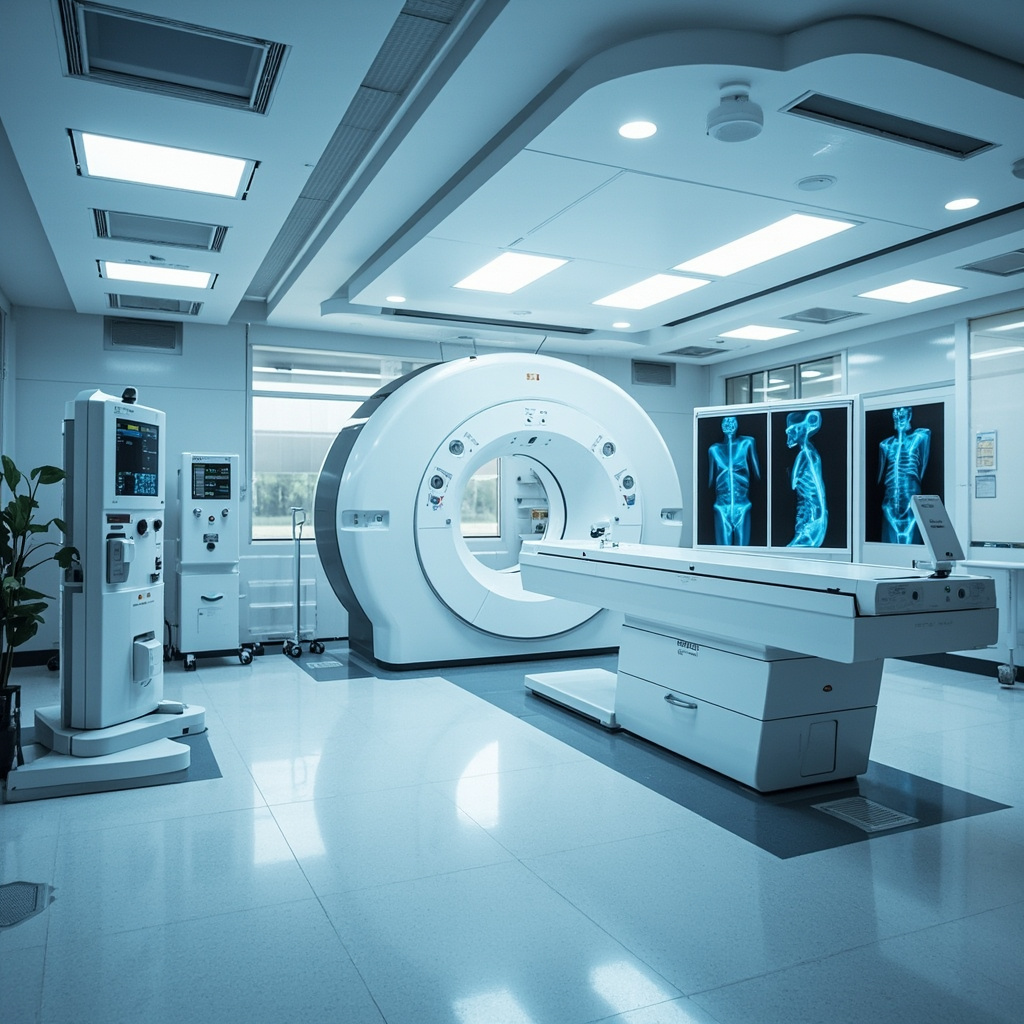 Modern hospital radiology department with CT scanner