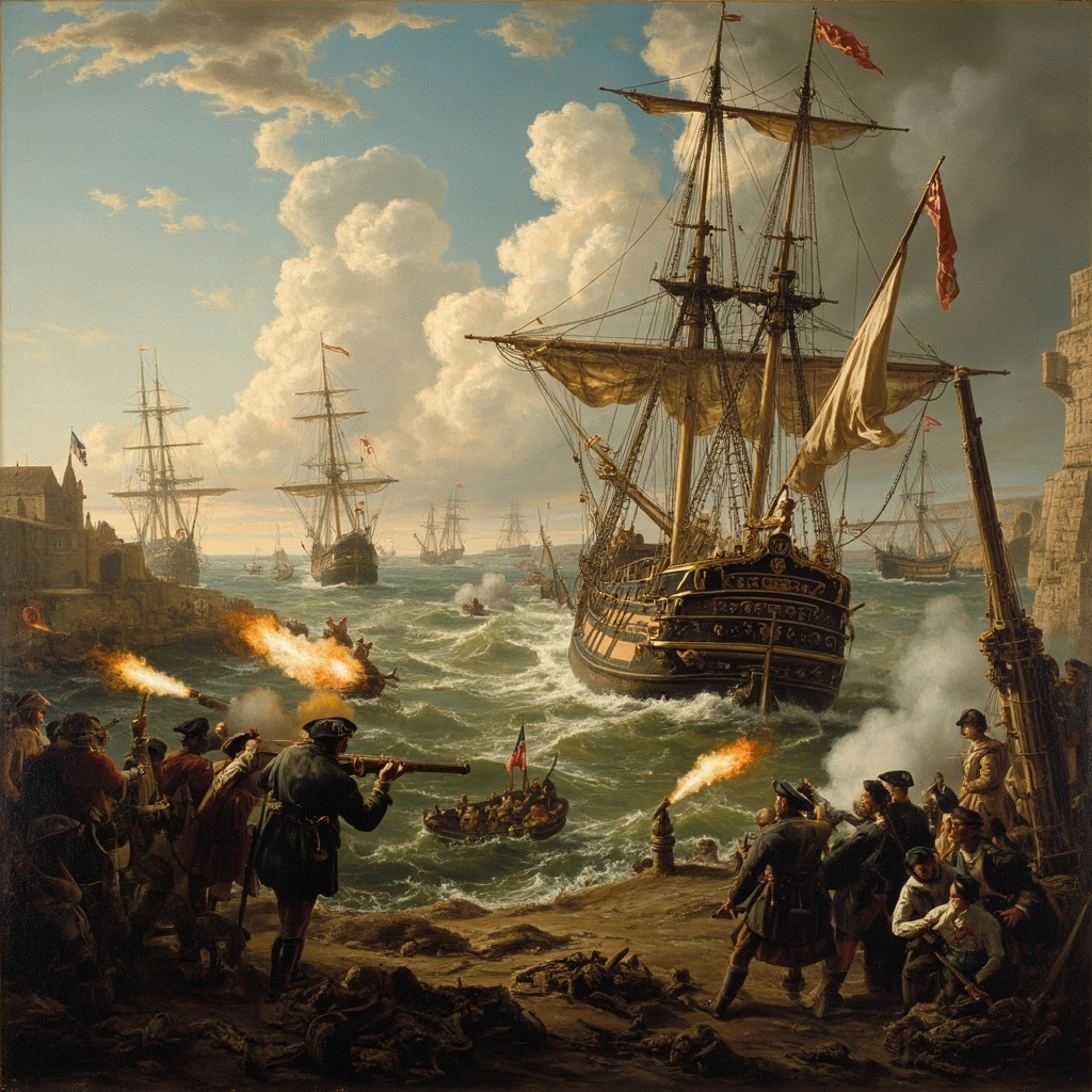 Admiral Vernon attacking Spanish fortress at Portobelo