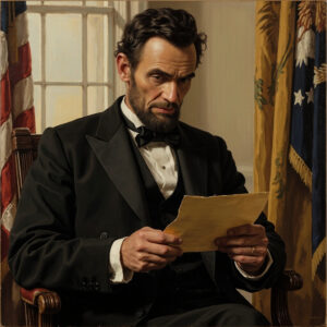 Abraham Lincoln receiving telegraph messages in the White House