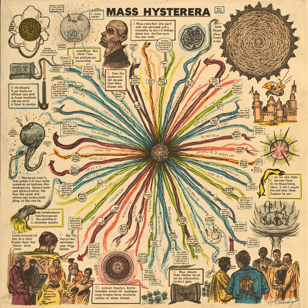 Illustration depicting the psychological concept of mass hysteria and social contagion