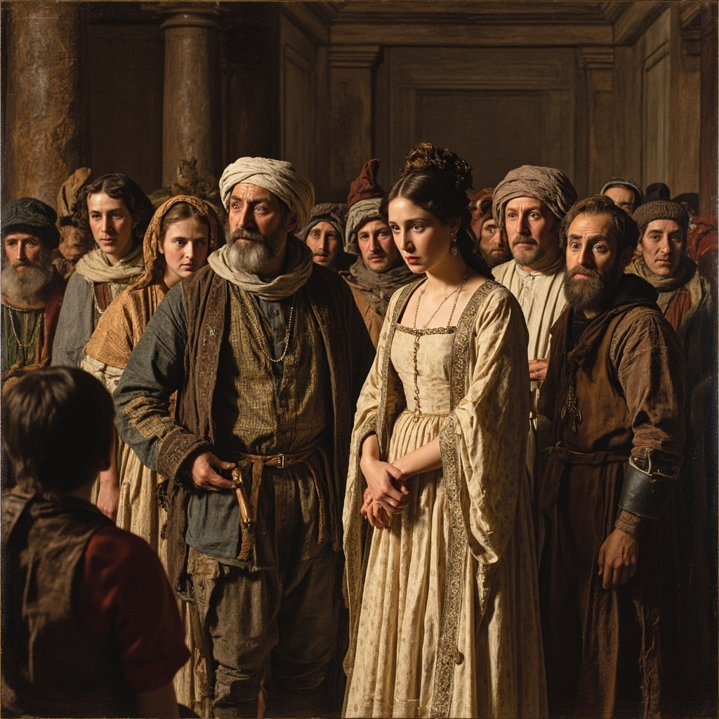 Medieval physicians and authorities watching dancers with concern