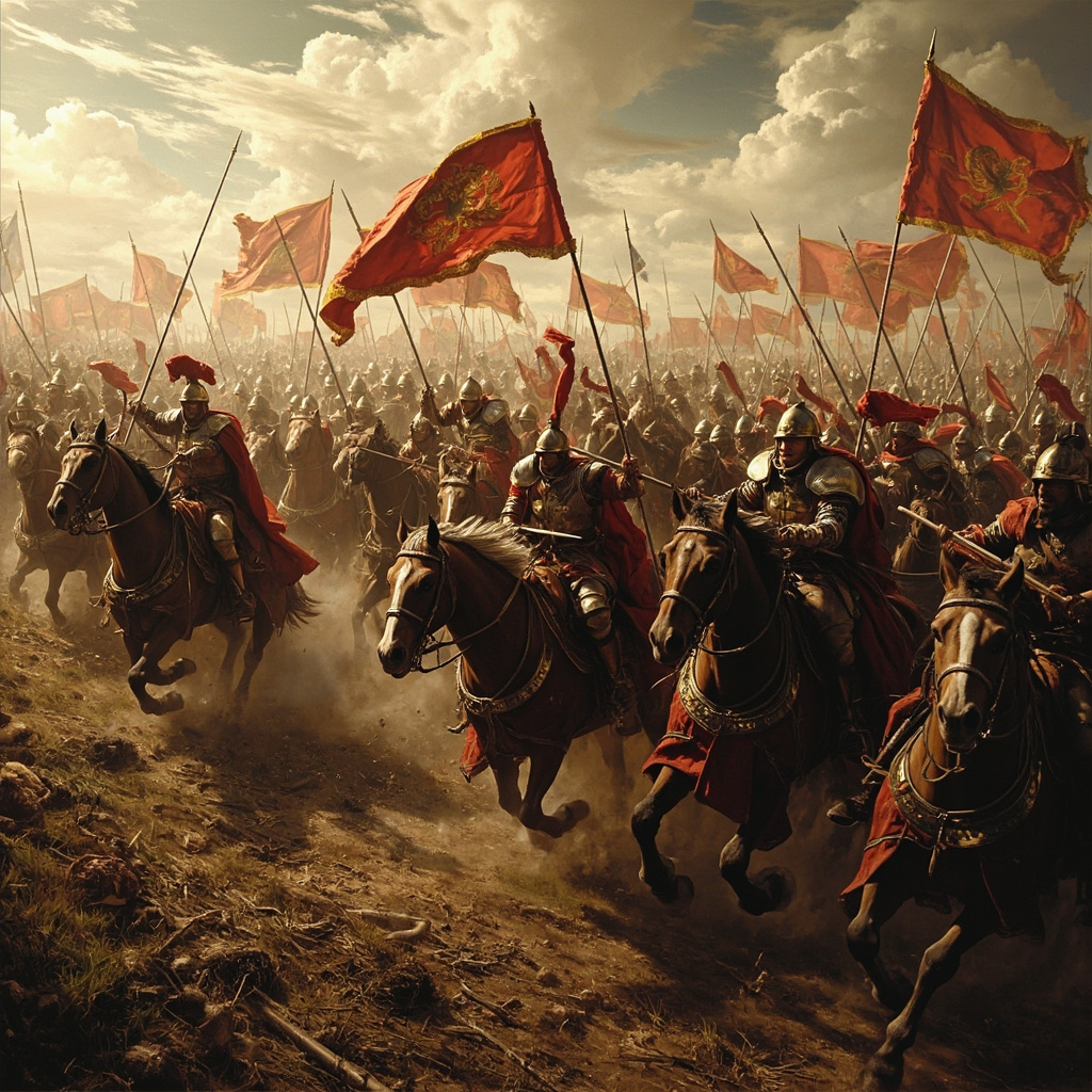 Medieval cavalry battle between Modena and Bologna armies at Zappolino in 1325