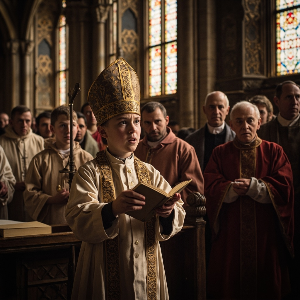 Medieval boy bishop ceremony in cathedral