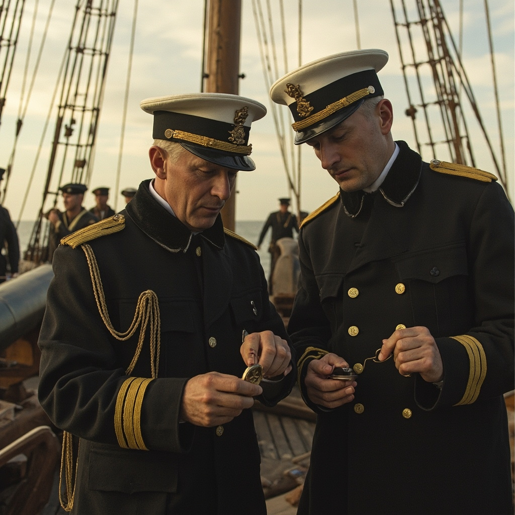 British naval officers preparing for battle