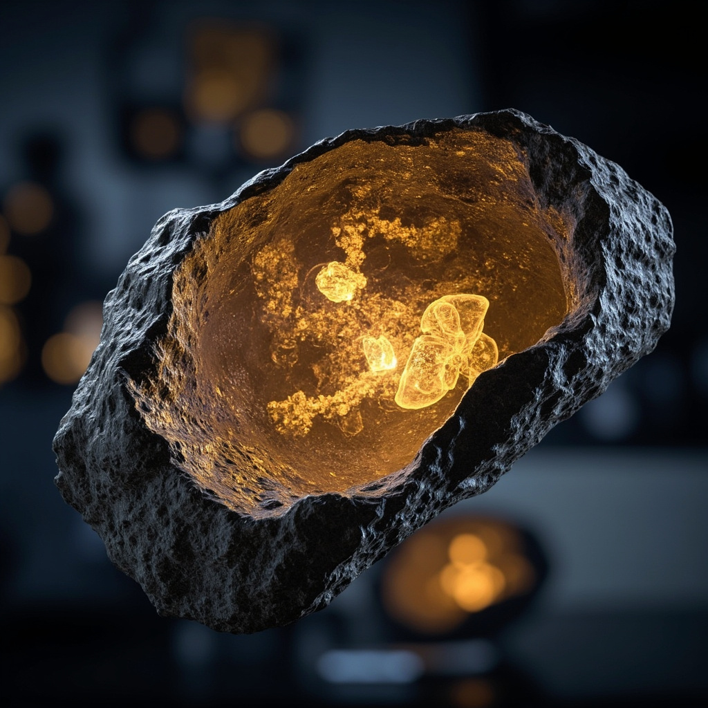Scientific illustration of metabolic molecules preserved within fossilized bone structure