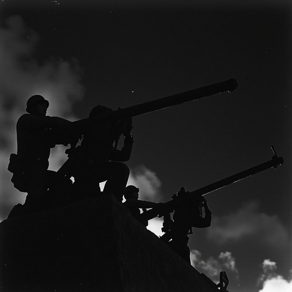 Soldiers manning anti-aircraft guns during the Battle of Los Angeles