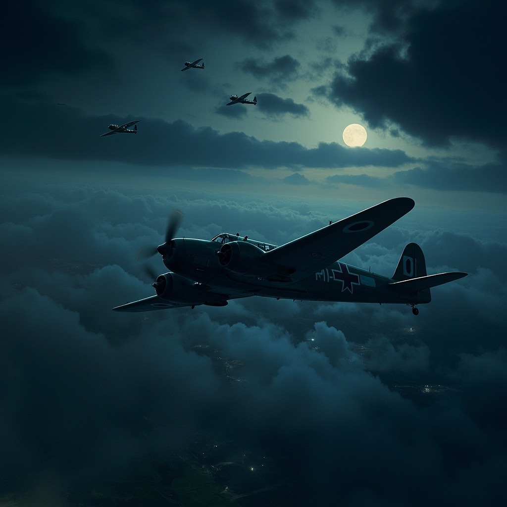 Soviet Po-2 biplane bombers conducting night bombing missions over German positions during WWII