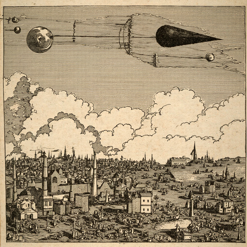 Historical woodcut depicting the 1561 Nuremberg sky phenomenon