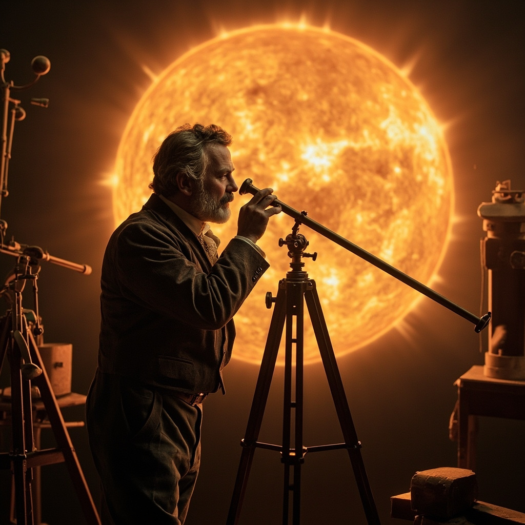 Richard Carrington observing the solar flare through his telescope
