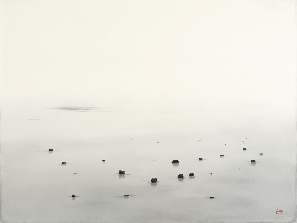 Debris and life belts floating on a cold grey sea at dawn