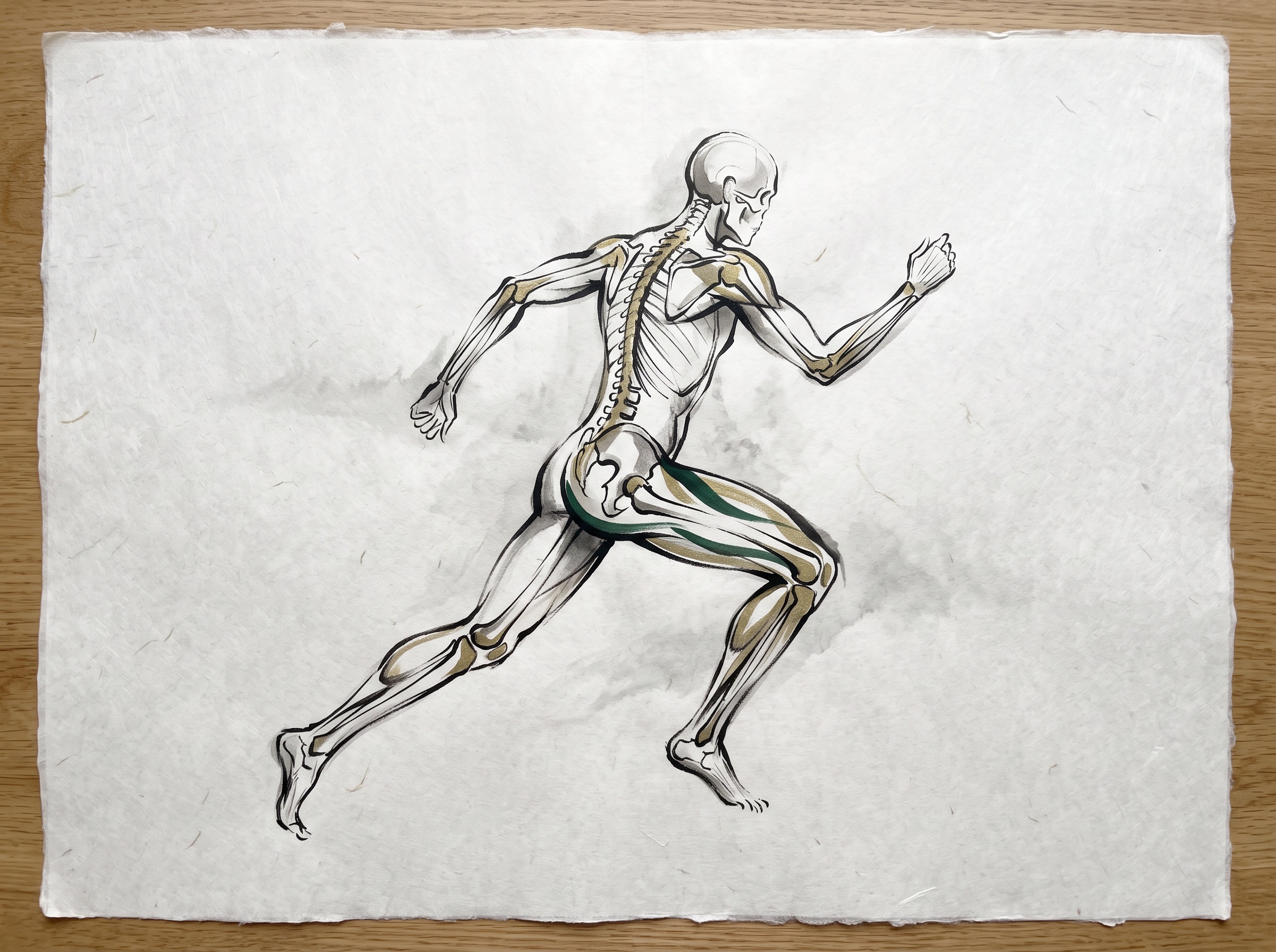 An elegant brush-line anatomical study of the body in motion