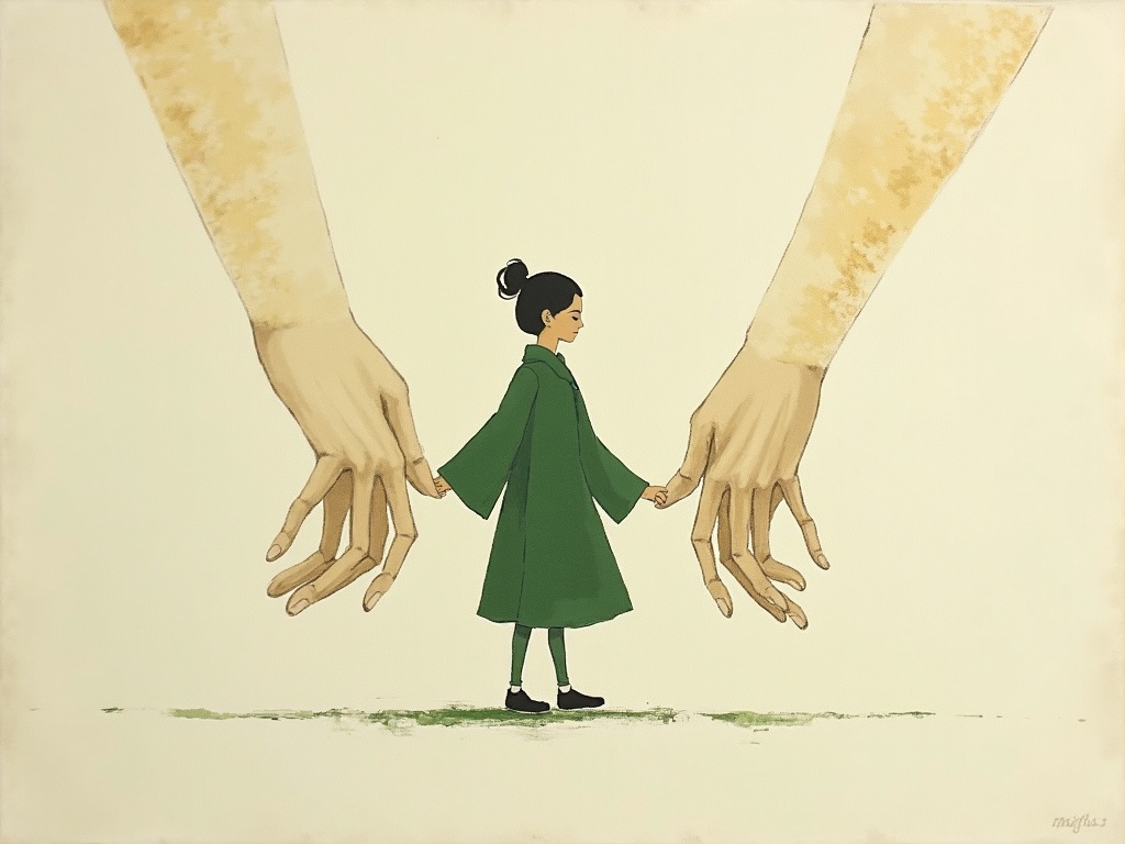 Hands supporting a figure relearning to walk