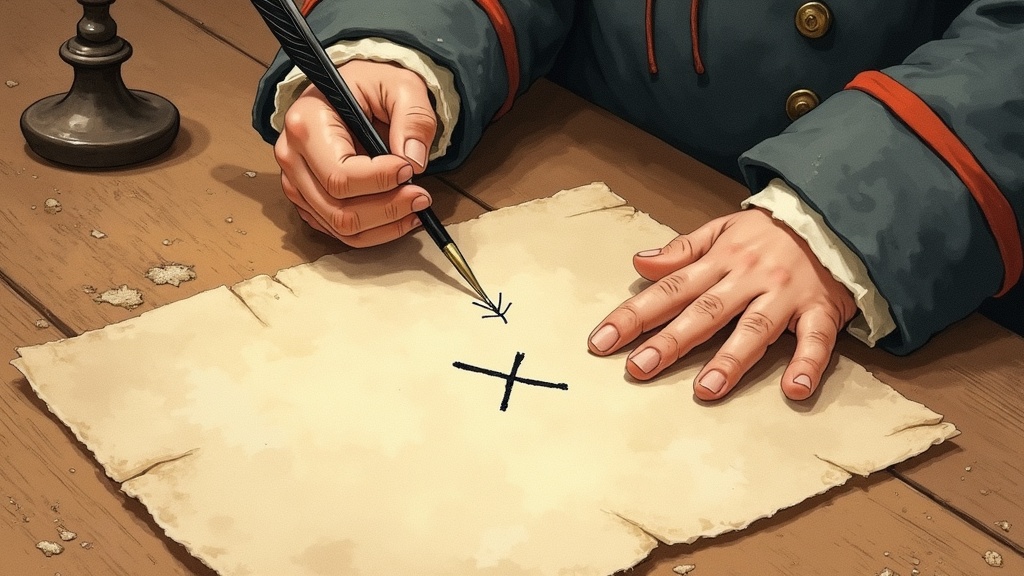 A young hand making an X mark on an eighteenth-century enlistment document