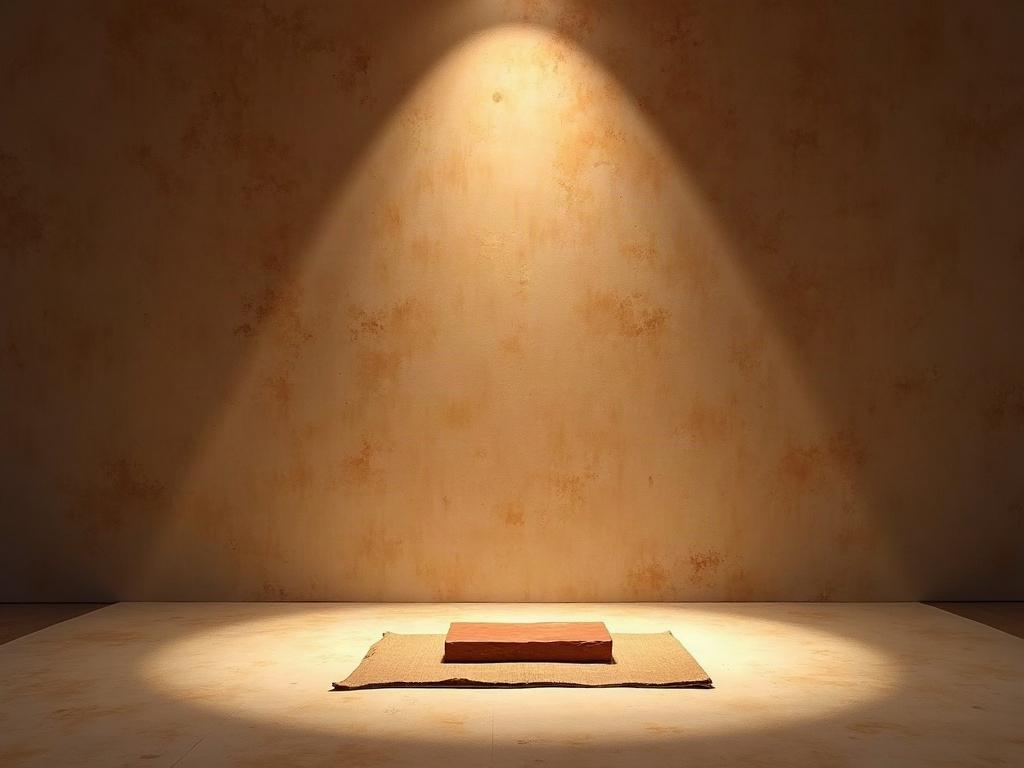 A single ancient clay tablet resting under a spotlight in a quiet museum
