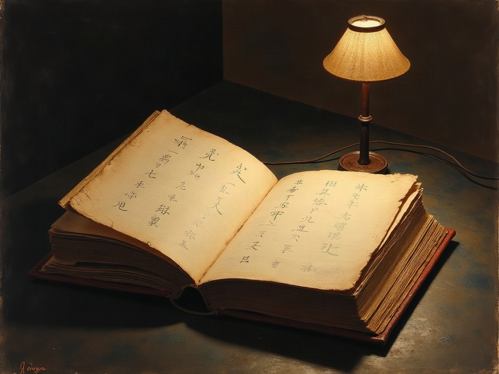 An open worn copy of the Rubaiyat with faint pencilled code letters on the inside back cover