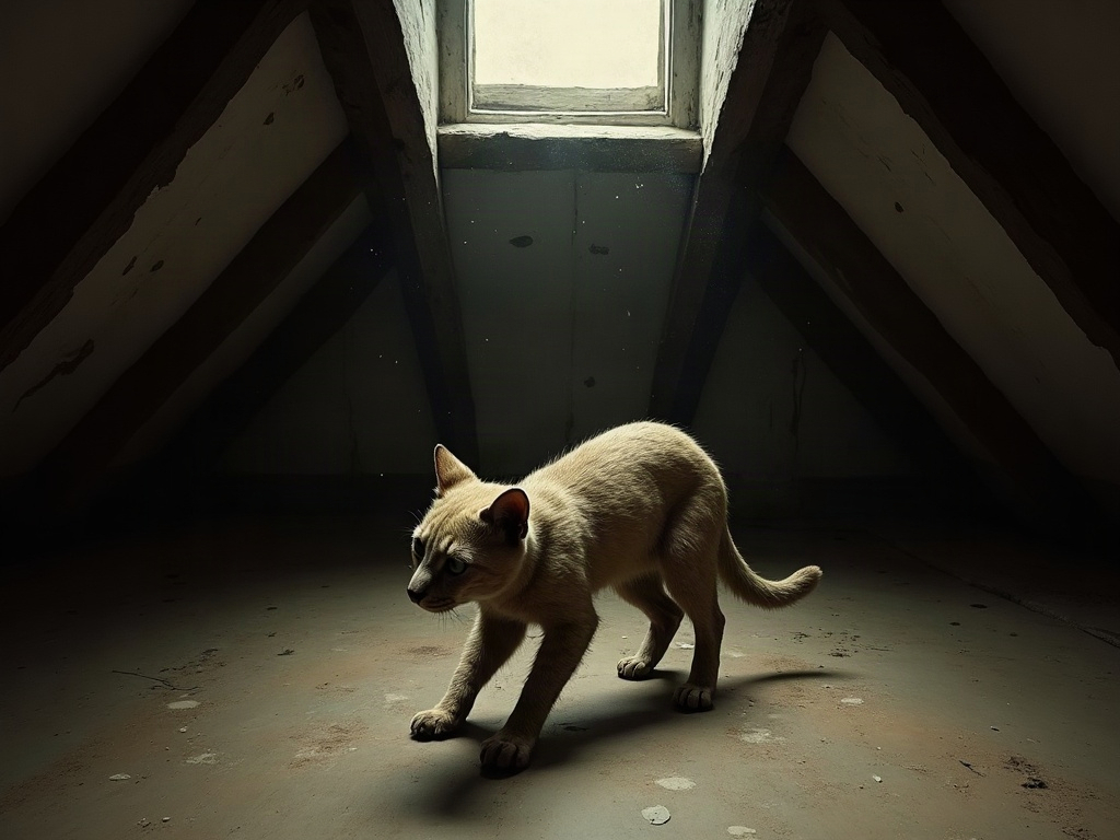 A mummified cat concealed within the roof space of an old house