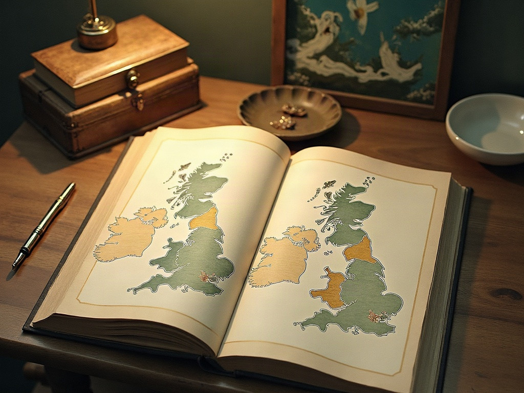 Illustration of a travel guidebook and map of Britain used to fake intelligence reports